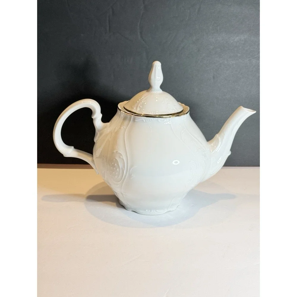 Bernadette Bohemian Porcelain White Gold Teapot Czech Republic